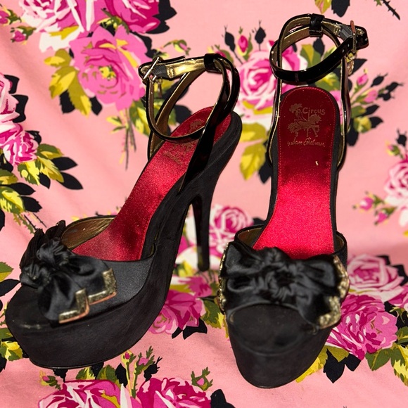 Sam Edelman pinup black satin bow platform heels 9.5 nib sexy pinup vixen kitten - Picture 4 of 17